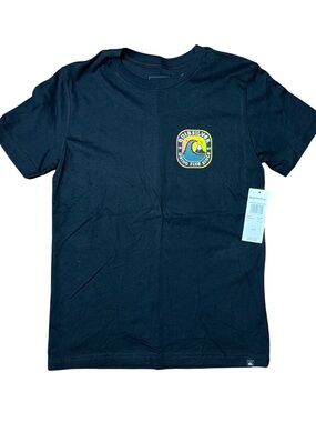 Quiksilver black Yellow  Graphic Surf Logo Short Sleeve Shirt Boys Medium 12 NWT
